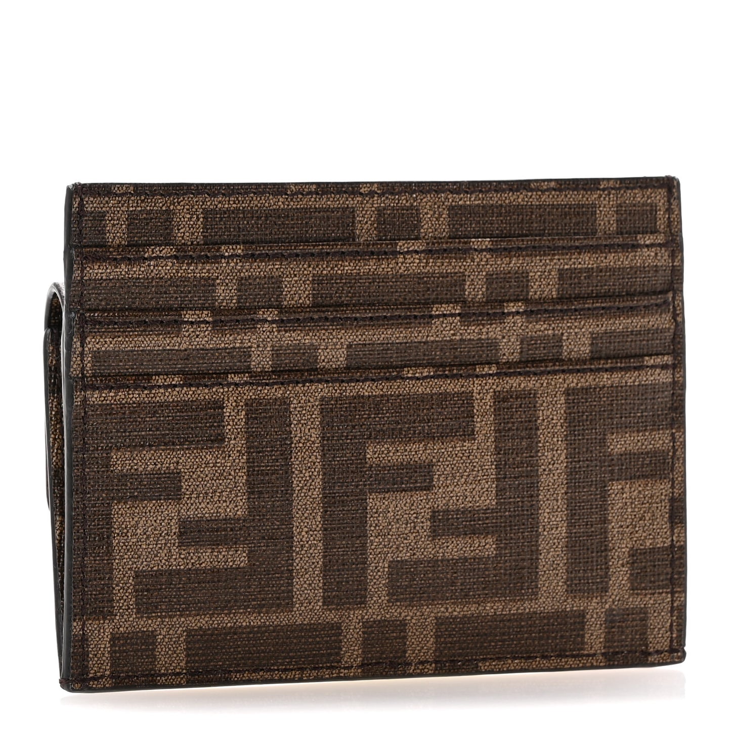 Glazed Fabric Vitello Liberty FF 1974 Logo Hairdo Girls Inlay Fold Over Card Holder Wallet Mogano Panna Multicolor