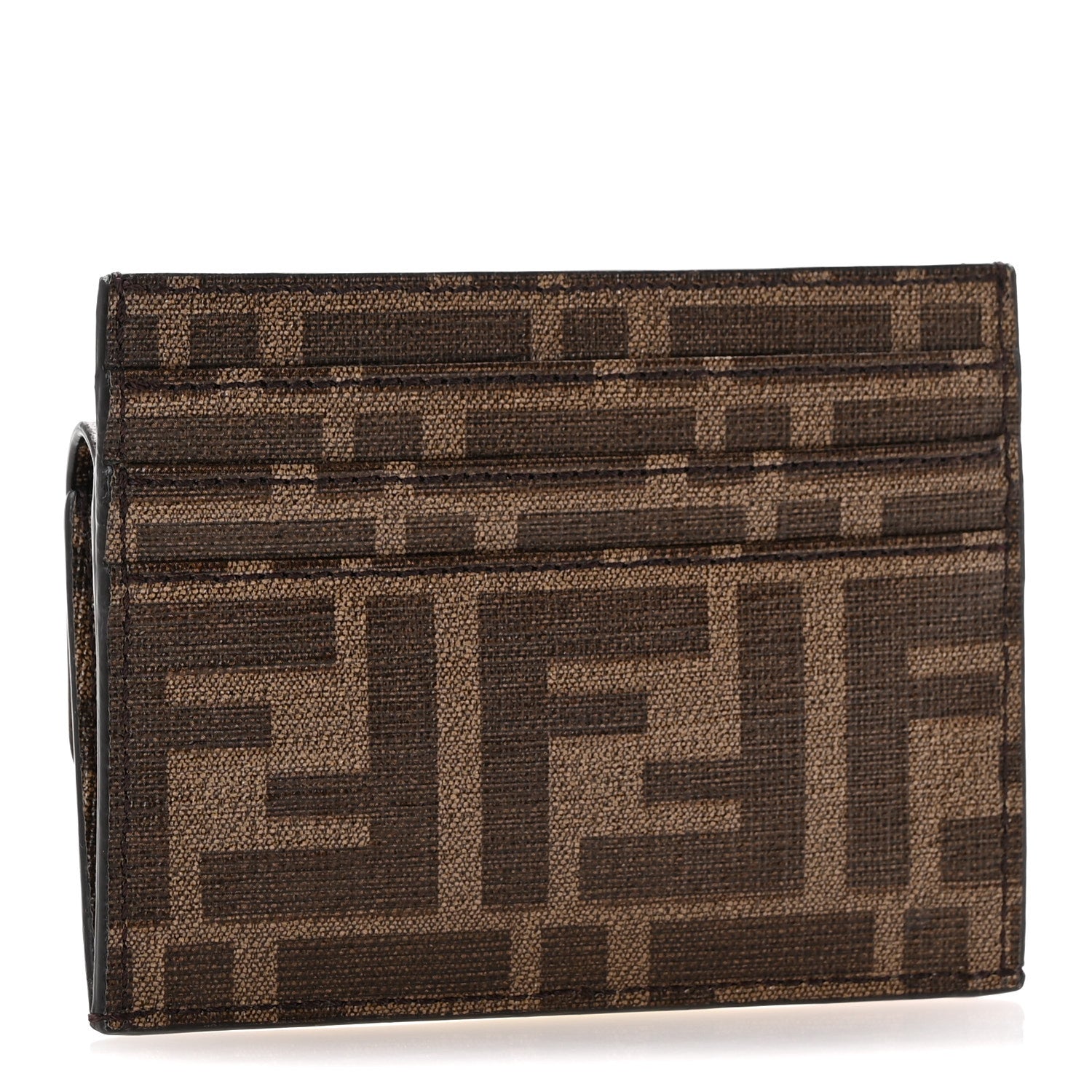 Fendi Glazed Fabric Vitello Liberty FF 1974 Logo Hairdo Girls Inlay Fold Over Card Holder Wallet Mogano Panna Multicolor 3 of 8