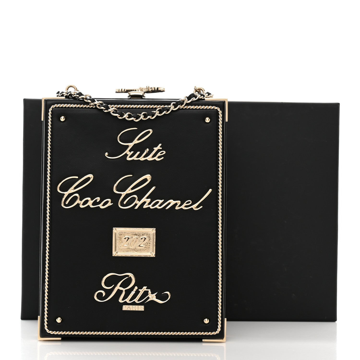 Chanel Lambskin Room Card Minaudiere Evening Bag Black Gold 11 of 11