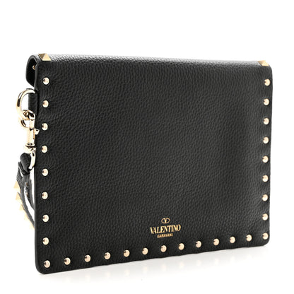 Valentino Garavani Pebbled Calfskin Medium Rockstud Envelope Flat Wristlet Pouch Black 3 of 8