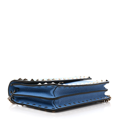 Valentino Garavani Pebbled Calfskin Rockstud Flap Wallet On Chain Denim 5 of 12