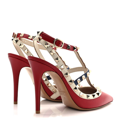 Valentino Garavani Nappa Rockstud Ankle Strap 100mm Pumps 37 Rosso Valentino Ivory Pure Blue 4 of 7