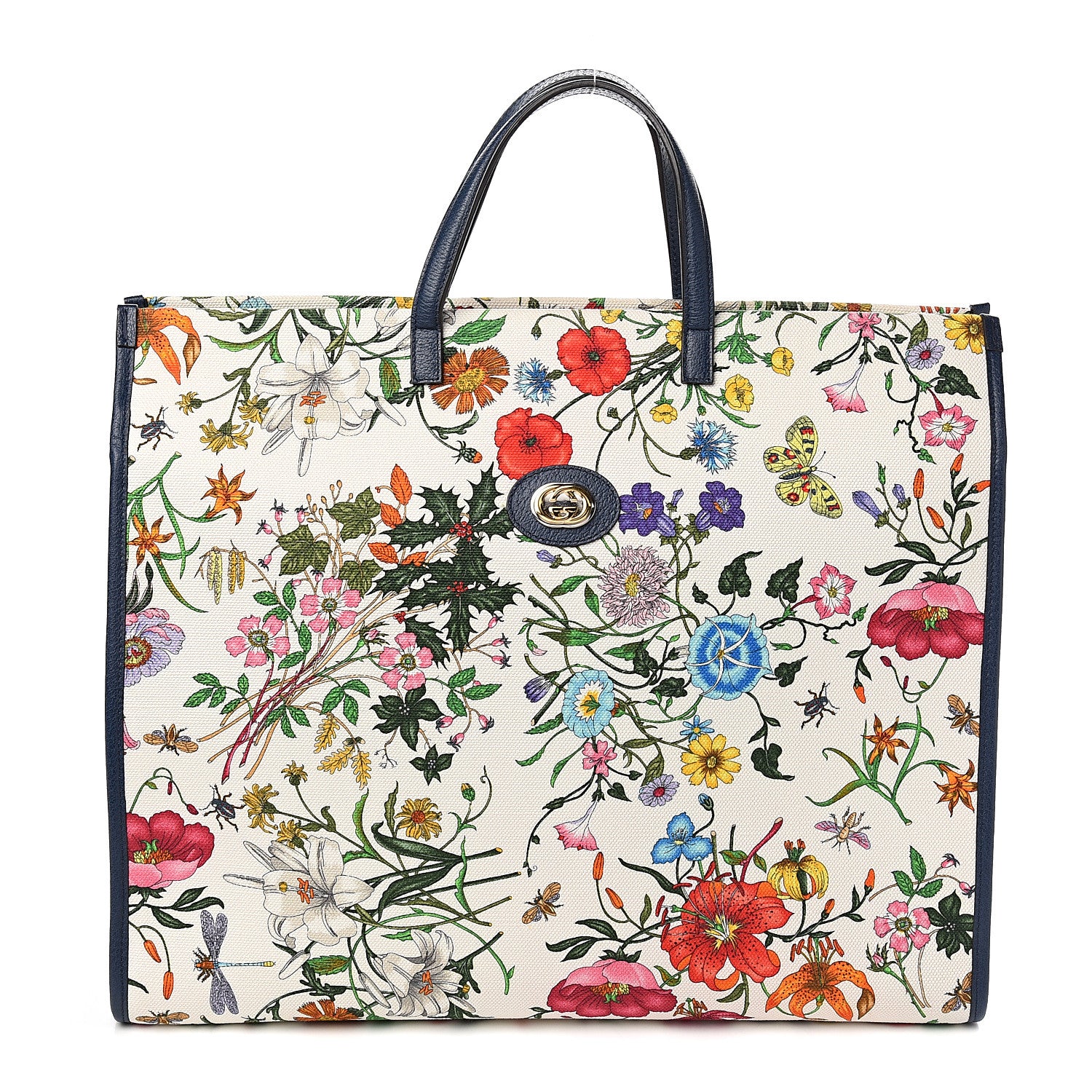 Gucci Canvas Large Flora Tote Navy Multicolor 1 of 9
