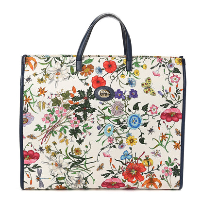 Gucci Canvas Large Flora Tote Navy Multicolor 1 of 9