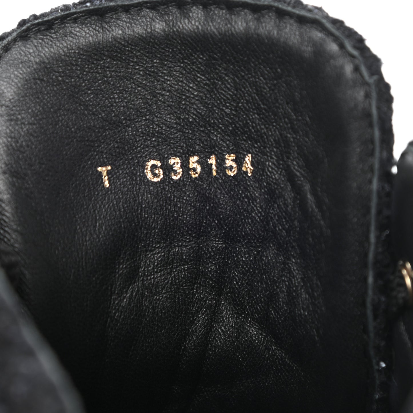Tweed Patent Calfskin Pearl Combat Short Boots 38.5 Black Grey