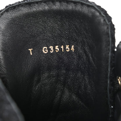 Chanel Tweed Patent Calfskin Pearl Combat Short Boots 38.5 Black Grey 8 of 9