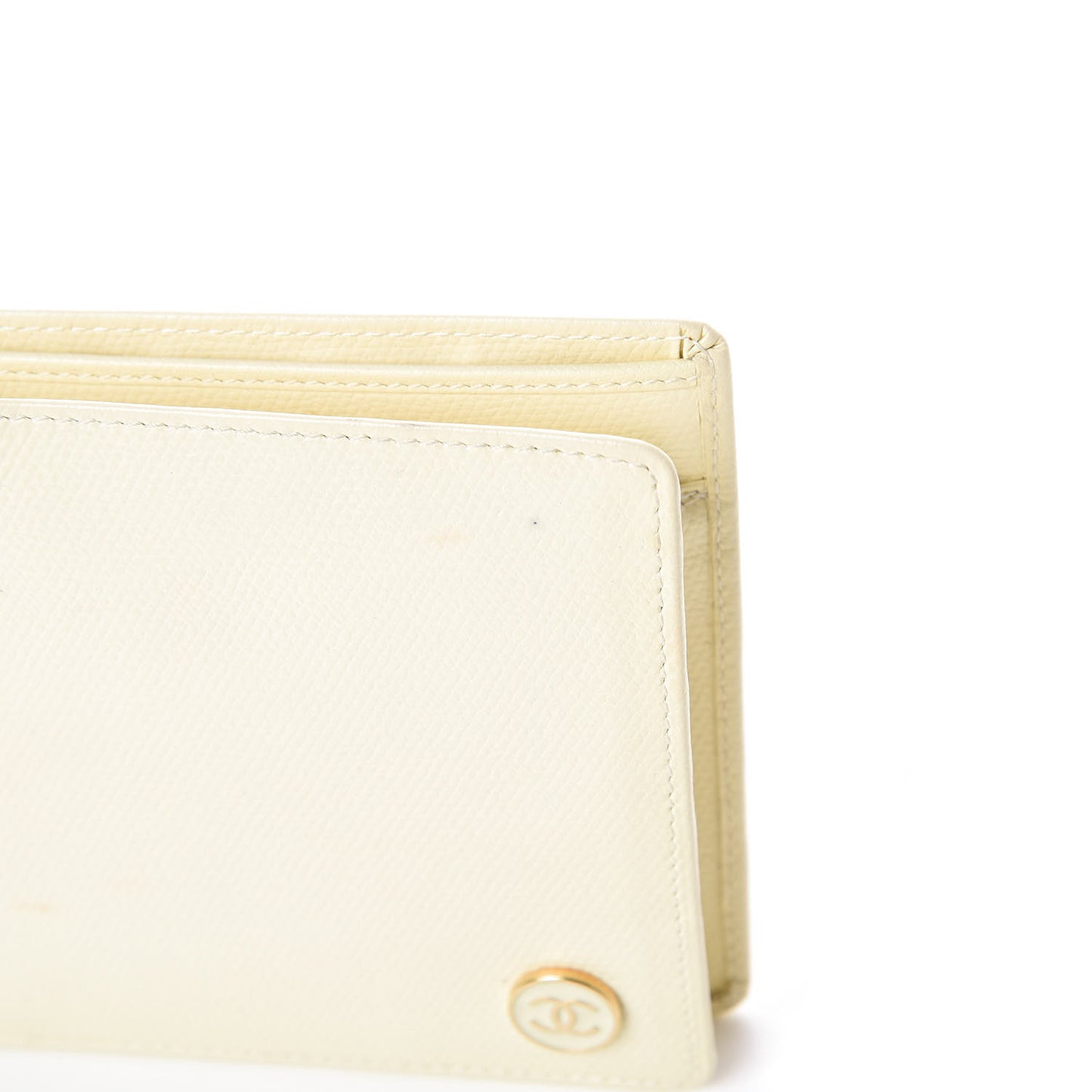 Grained Calfskin CC Button Bi-Fold Wallet Ivory