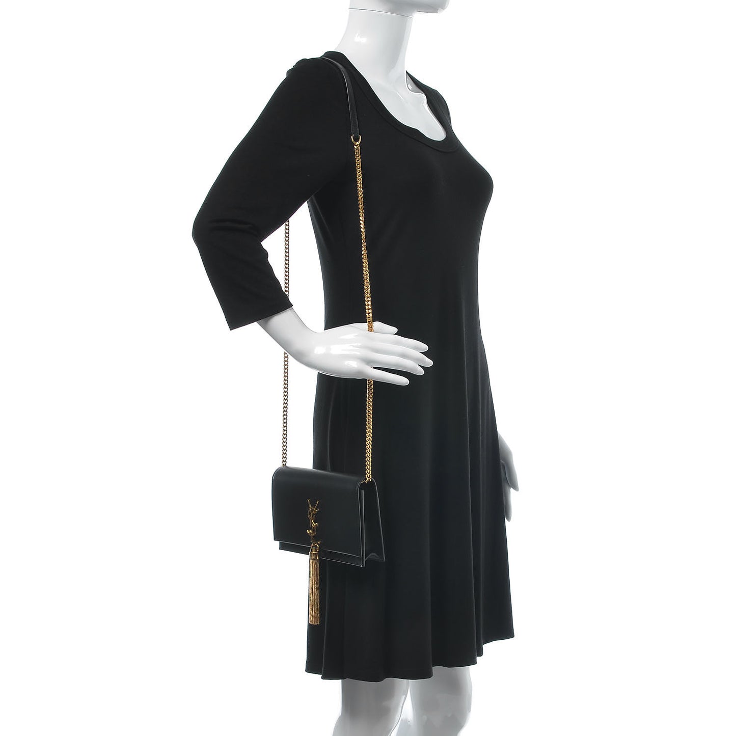 Smooth Calfskin Classic Monogram Kate Tassel Chain Wallet Black