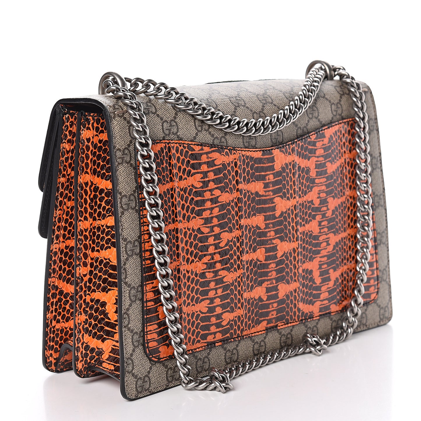 GG Supreme Monogram Snakeskin Elton Embroidered Medium Dionysus Shoulder Bag Beige Orange