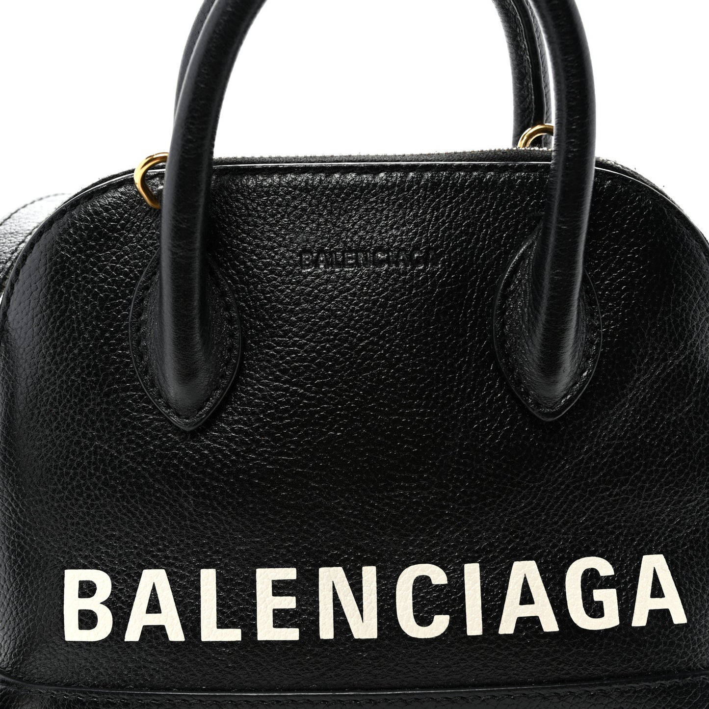 Signature Grained Calfskin Logo XXS Ville Top Handle Bag Black White