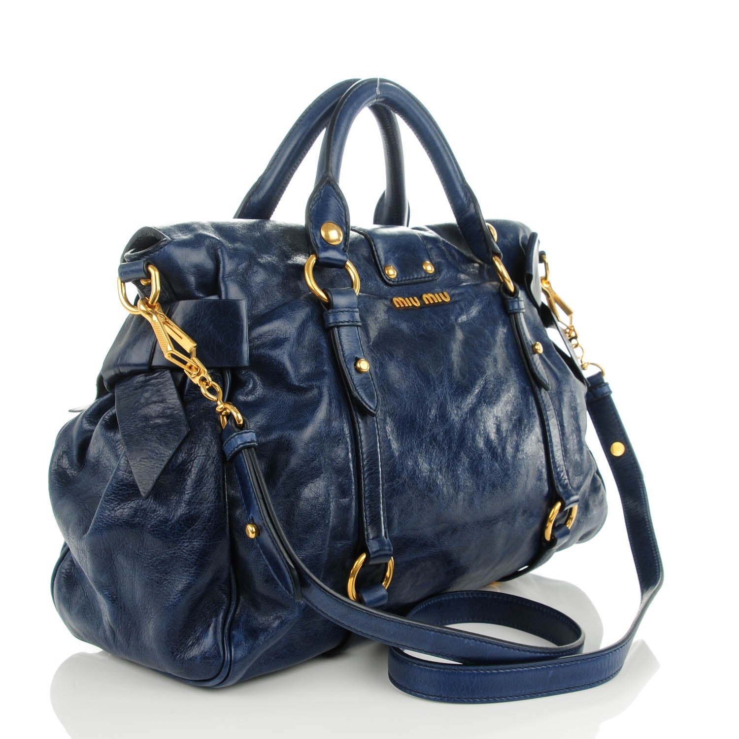 Miu Miu Vitello Lux Medium Bow Bag Bleuette 3 of 8