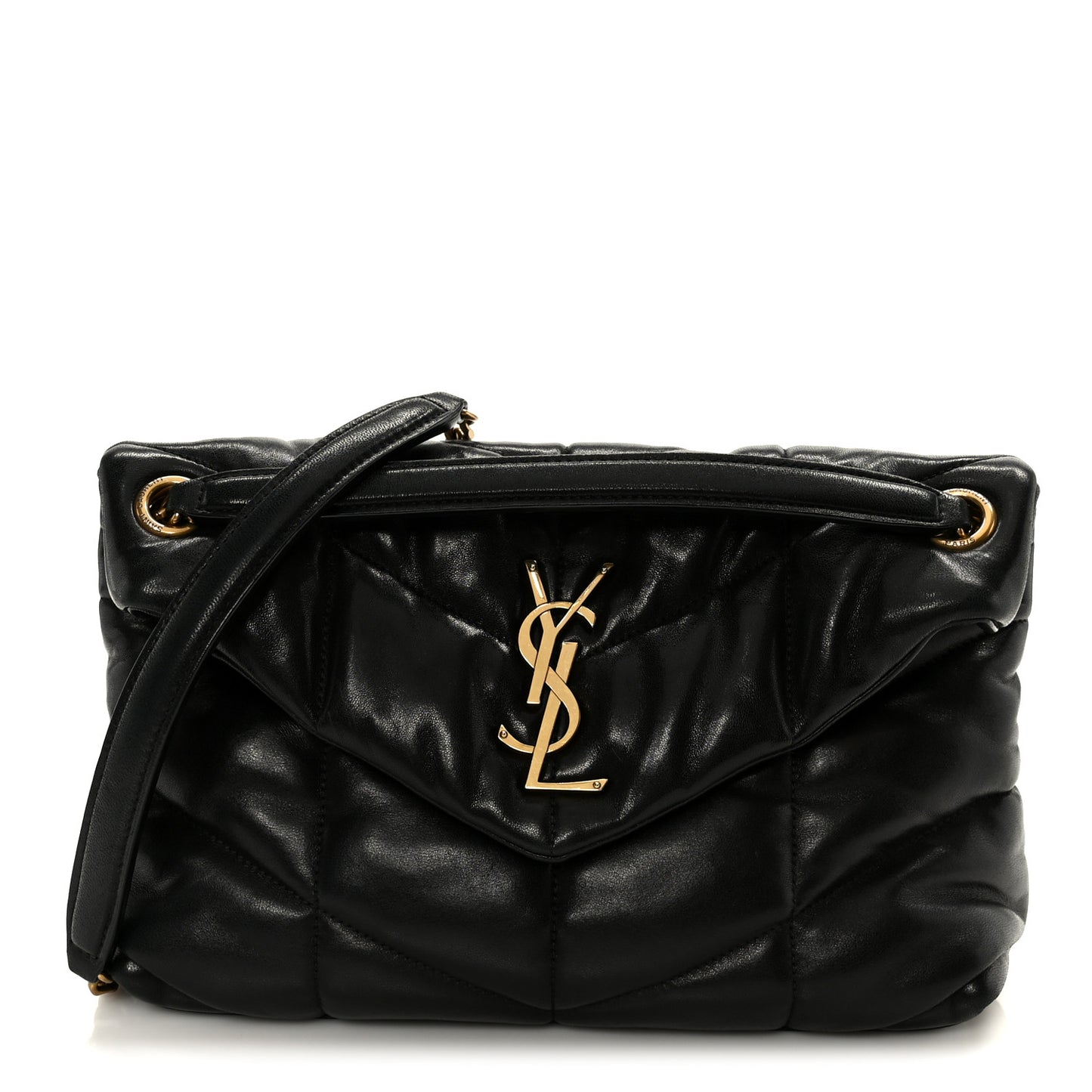 Lambskin Quilted Small Loulou Puffer Monogram Chain Satchel Black