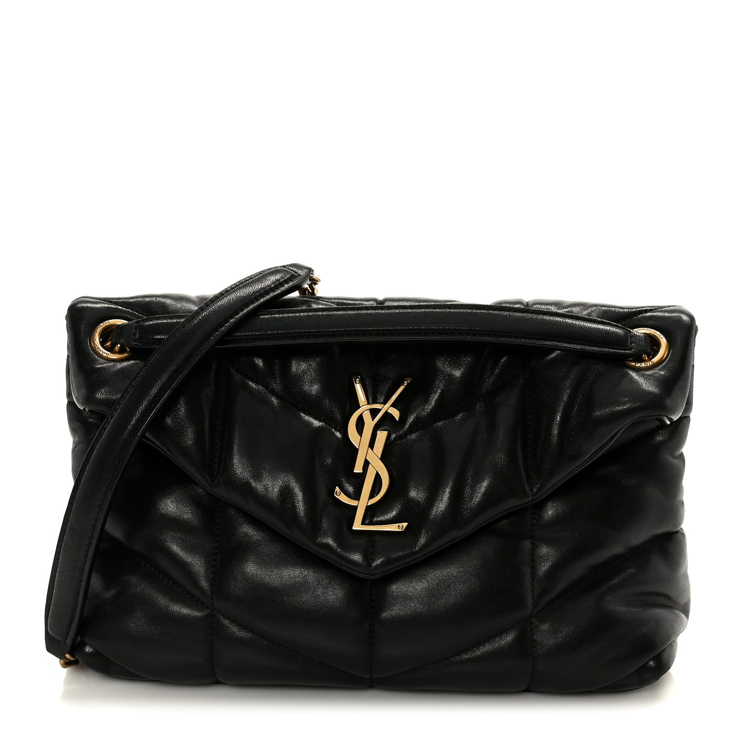 Saint Laurent Lambskin Quilted Small Loulou Puffer Monogram Chain Satchel Black 1 of 11