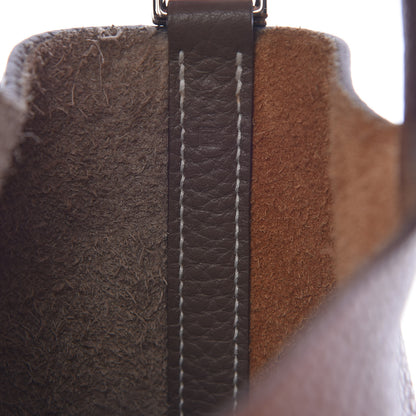 Hermes Taurillon Clemence Casaque Picotin Lock 22 MM Etoupe Gold 7 of 11