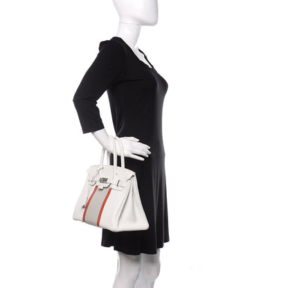 Hermes Taurillon Clemence Lizard Club Birkin 30 Blanc Gris Perle Sanguine 2 of 10