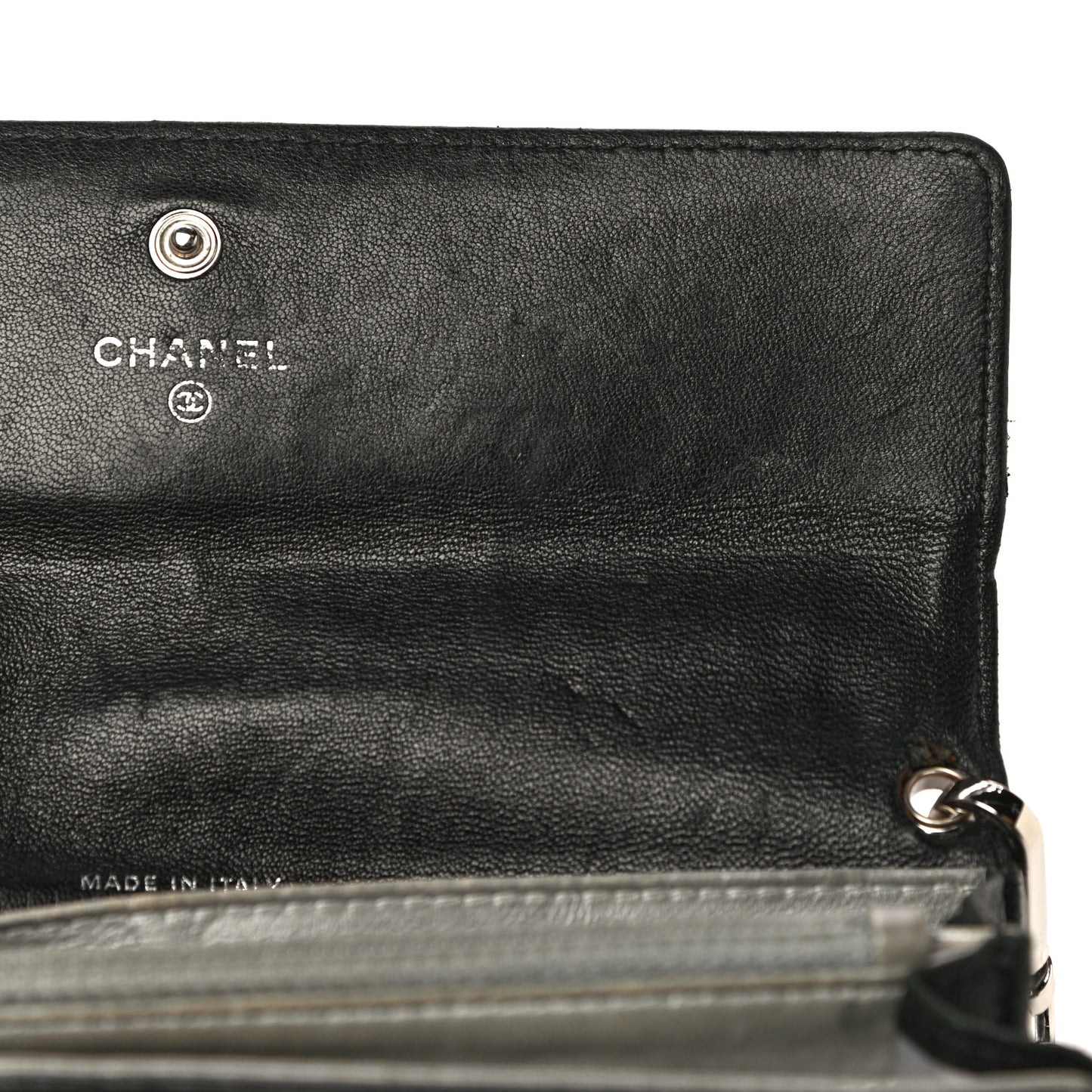 Lambskin Camellia Embossed Wallet on Chain WOC Black