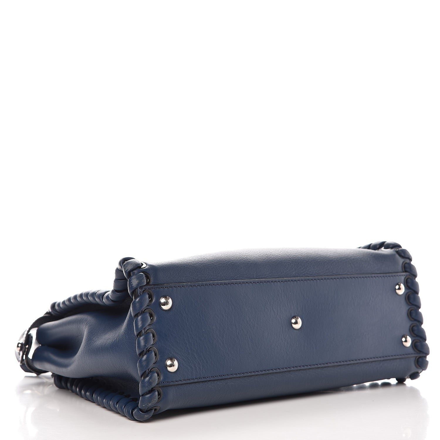 Fendi Calfskin Lace Up Medium Peekaboo Iconic Satchel Blue 5 of 13