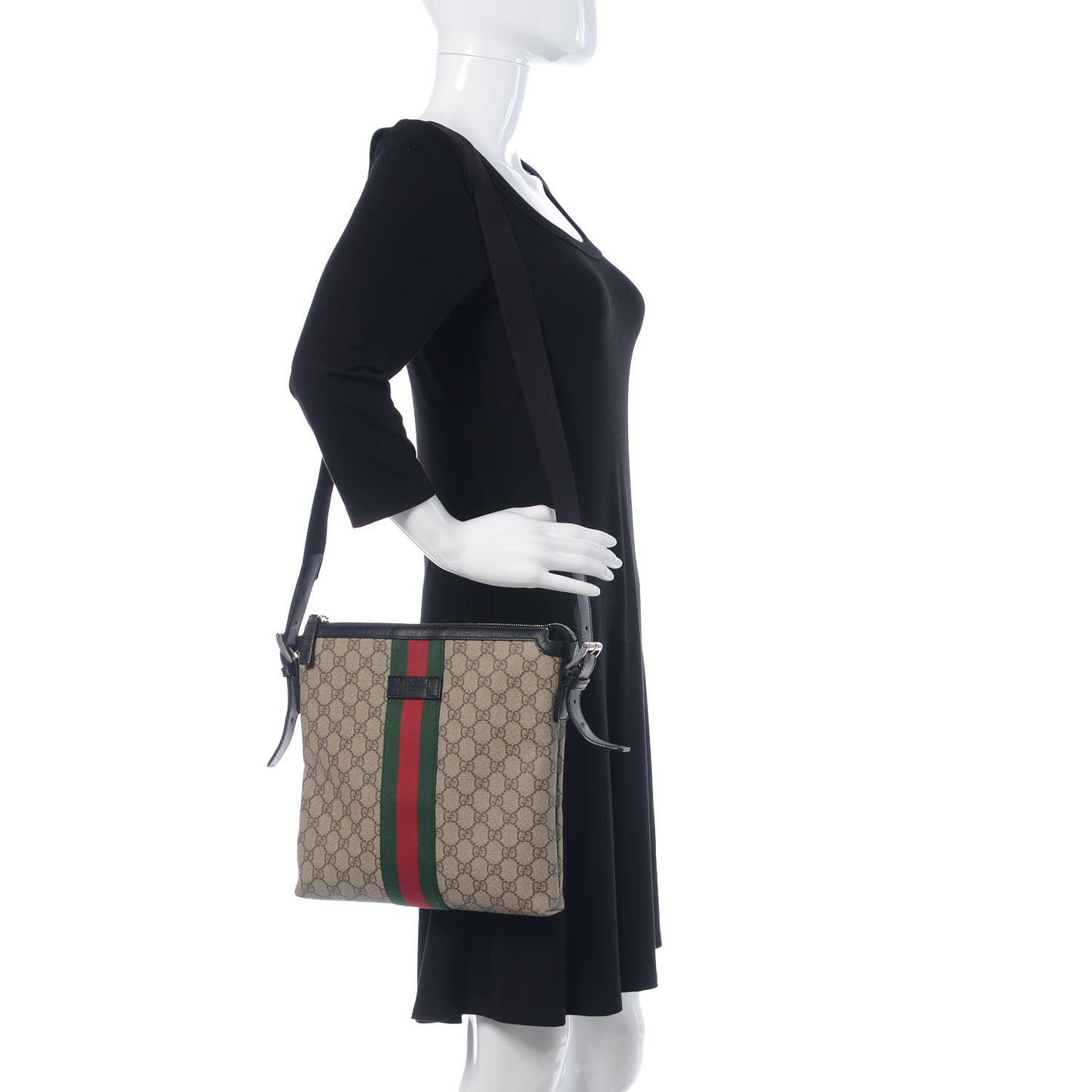 GG Supreme Monogram Web Messenger Bag Black
