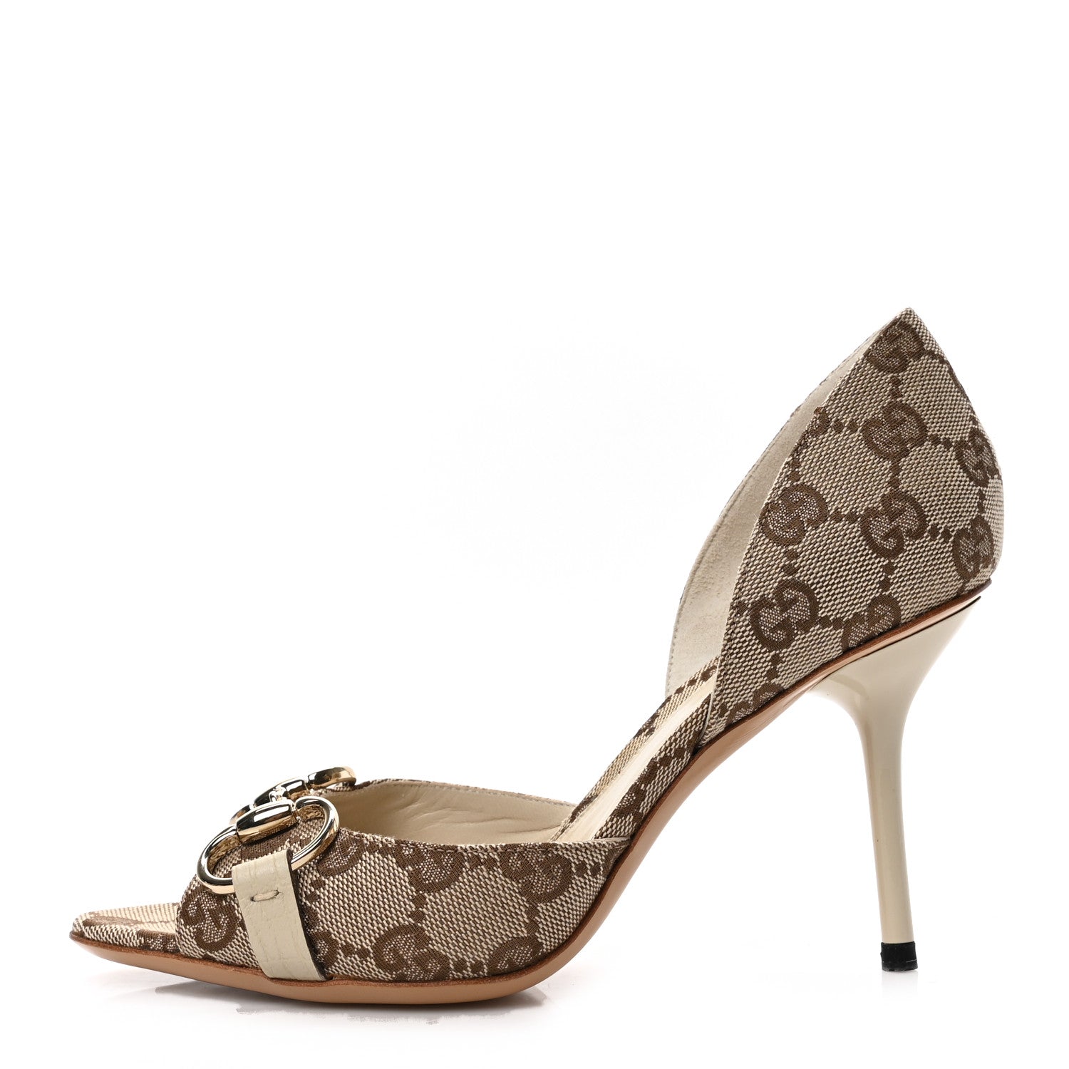 Gucci Monogram Niagara Lux Horsebit Sandals 5.5 Beige Ebony Gesso 1 of 8