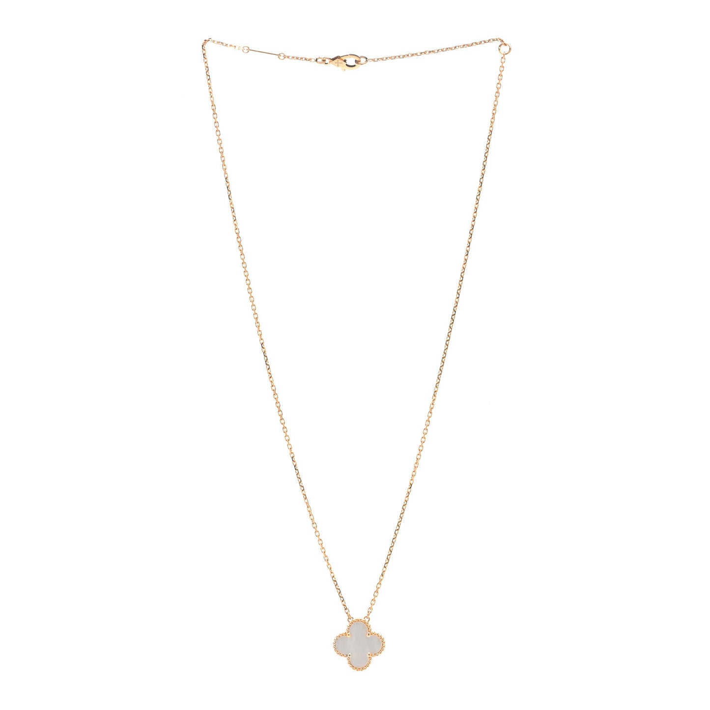 18K Yellow Gold Mother of Pearl Vintage Alhambra Pendant Necklace