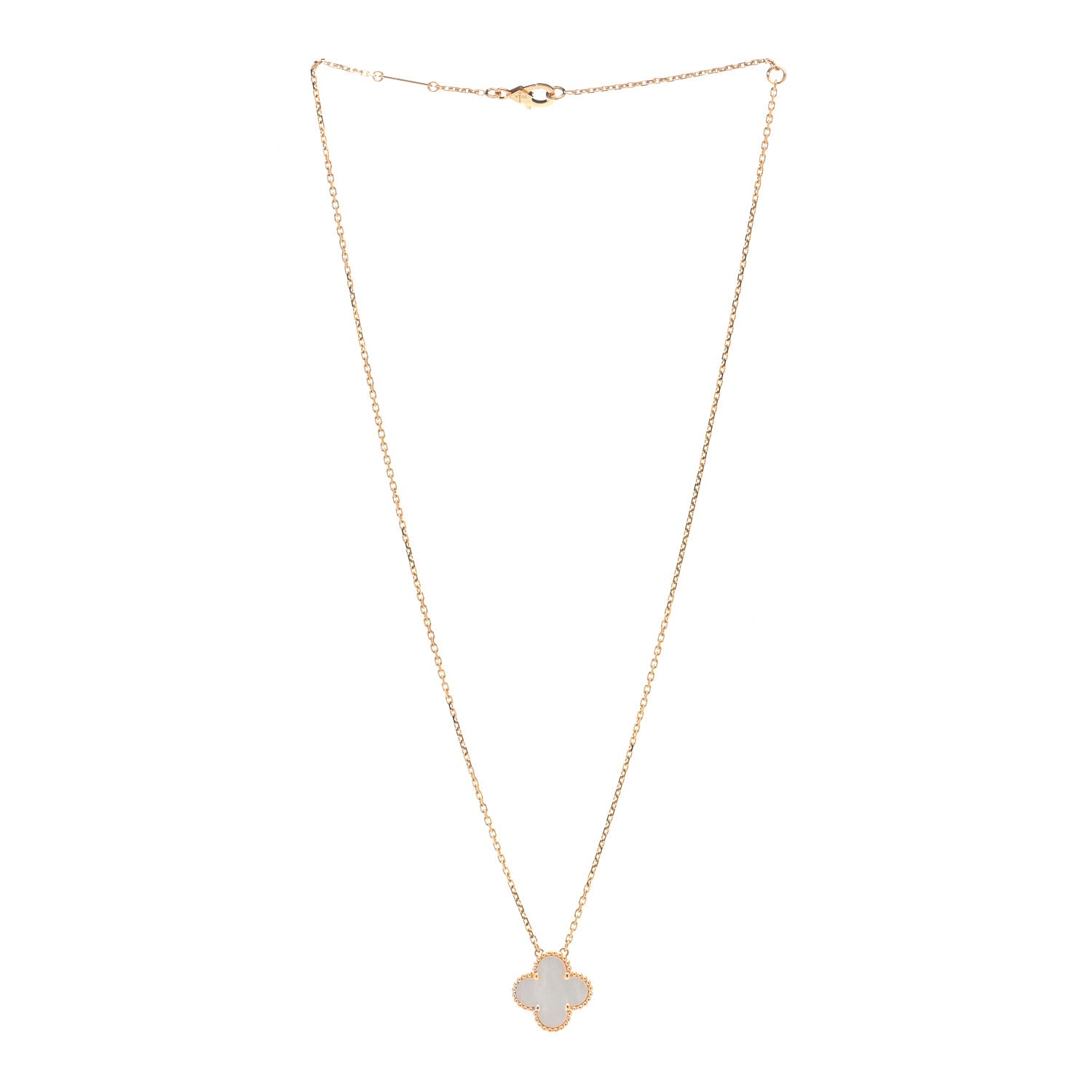 Van Cleef & Arpels 18K Yellow Gold Mother of Pearl Vintage Alhambra Pendant Necklace 2 of 6