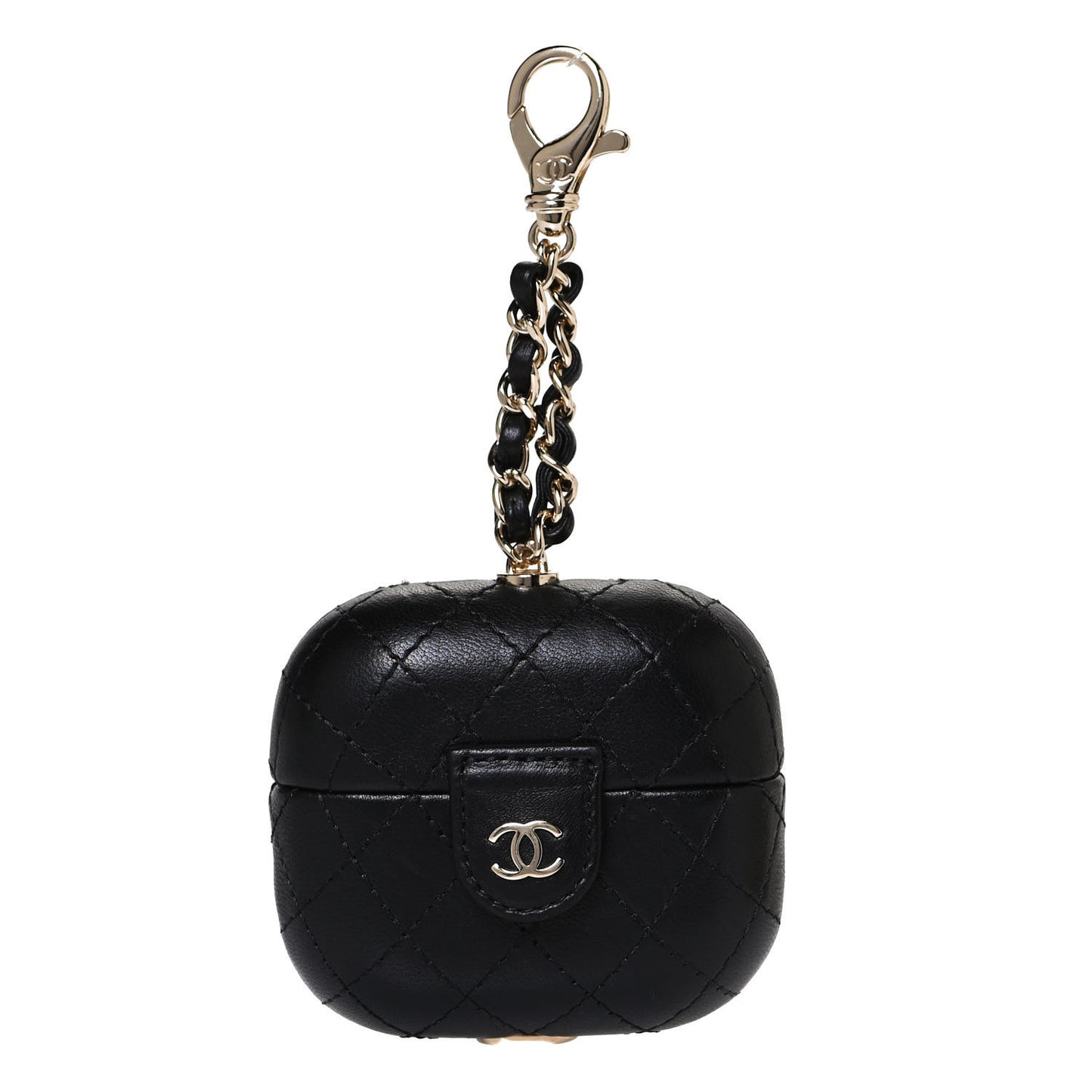 Lambskin Quilted Airpods Pro Case With Chain Black