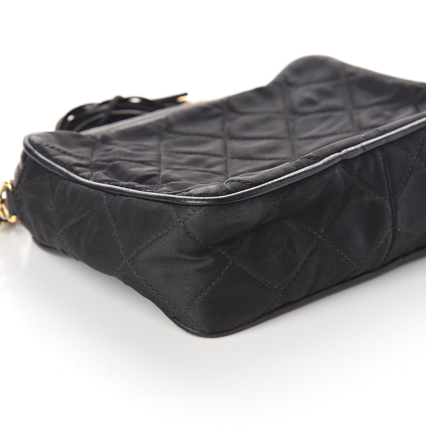 Lambskin Nylon Quilted Tassel Camera Case Black