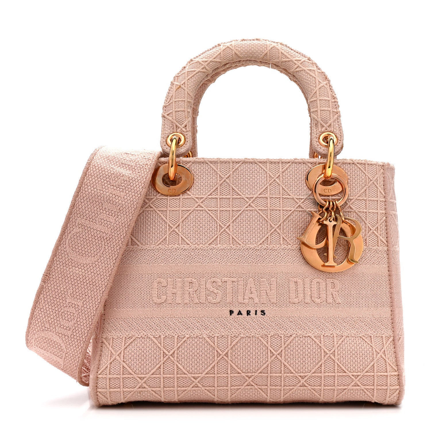 Christian Dior Canvas Embroidered Cannage Medium Lady D-Lite Bois de Rose 1 of 17