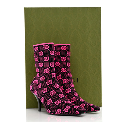 Gucci Technical Jersey Knit GG Monogram Square G 75mm Ankle Boots 38 Black Neon Fucsia 9 of 9