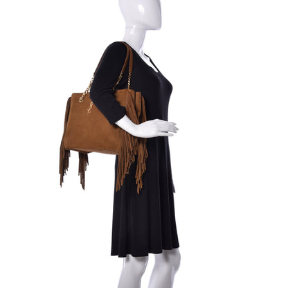 Saint Laurent Suede Fringe Monogram Shopping Tote Light Ochre 2 of 8