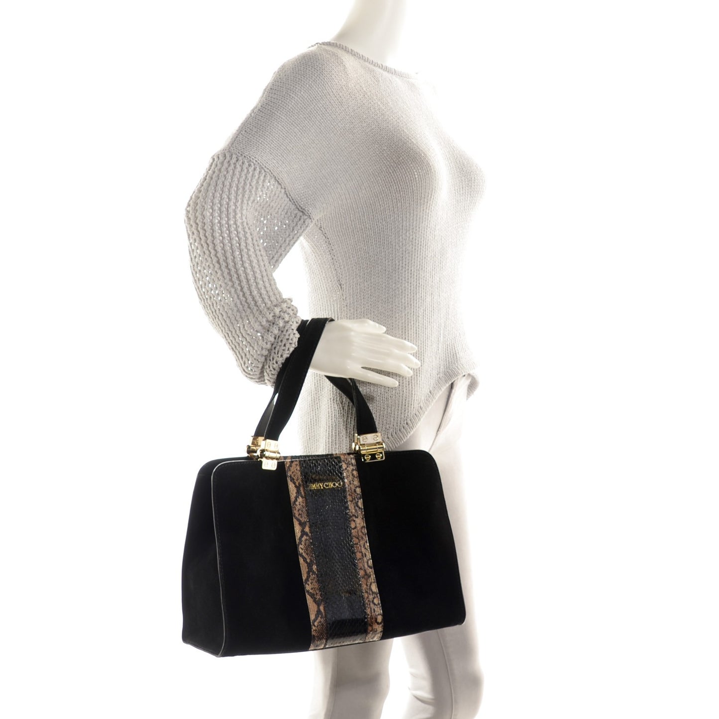 Suede Snakeskin Tote Black