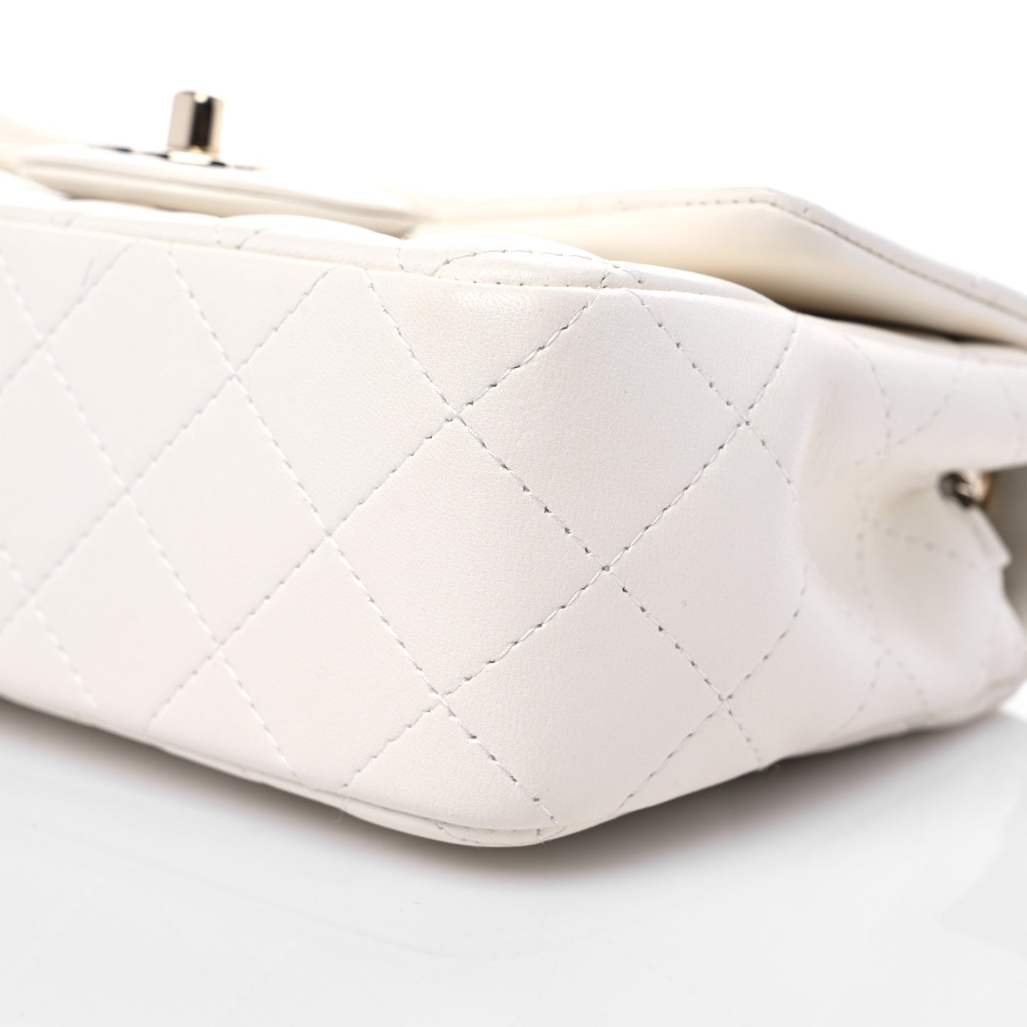 Lambskin Quilted Mini Rectangular Flap White