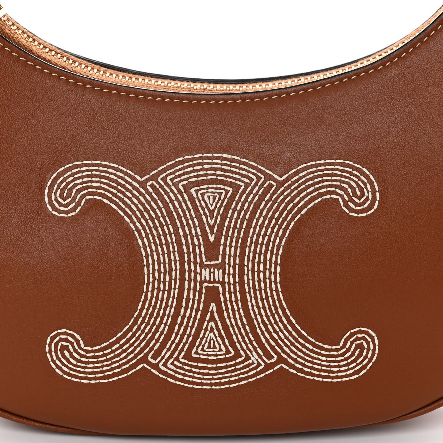 Smooth Calfskin Triomphe Embroidered Ava Shoulder Bag Tan