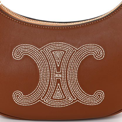 Celine Smooth Calfskin Triomphe Embroidered Ava Shoulder Bag Tan 8 of 10