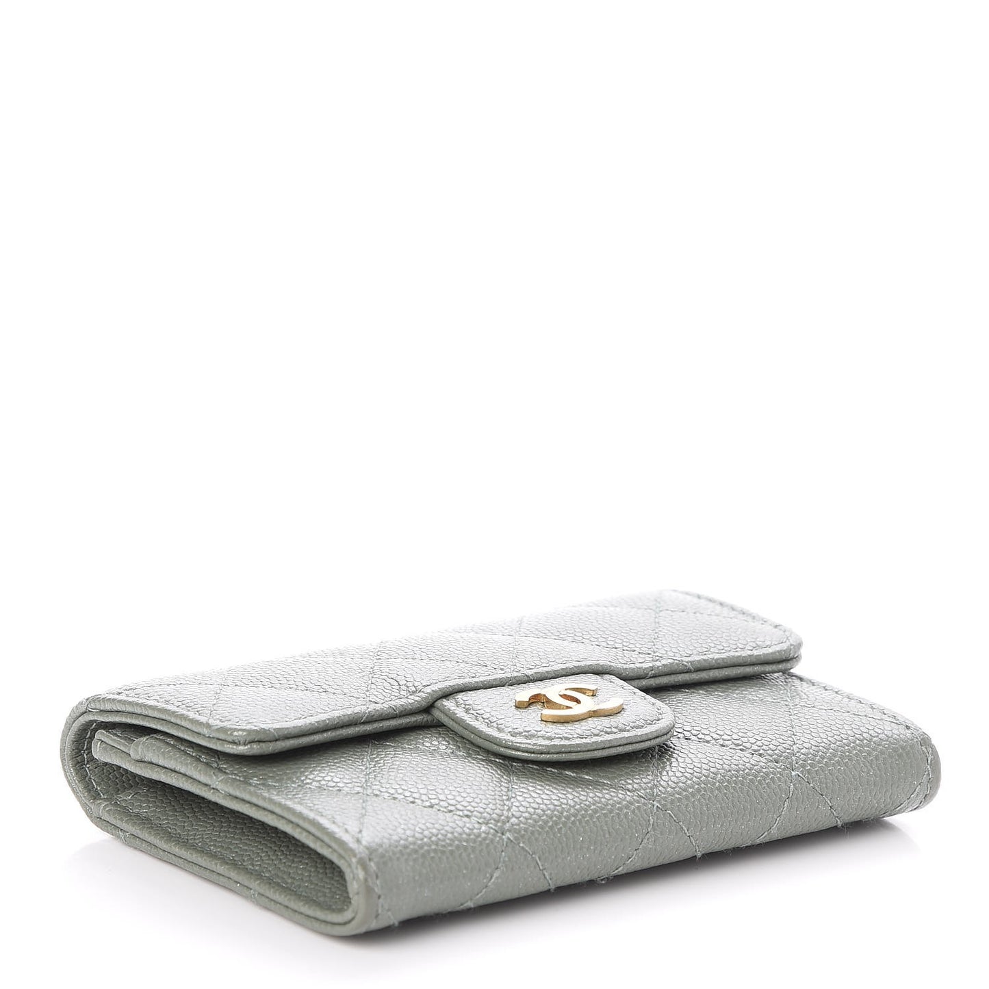 Iridescent Caviar Quilted Flap Card Holder Green