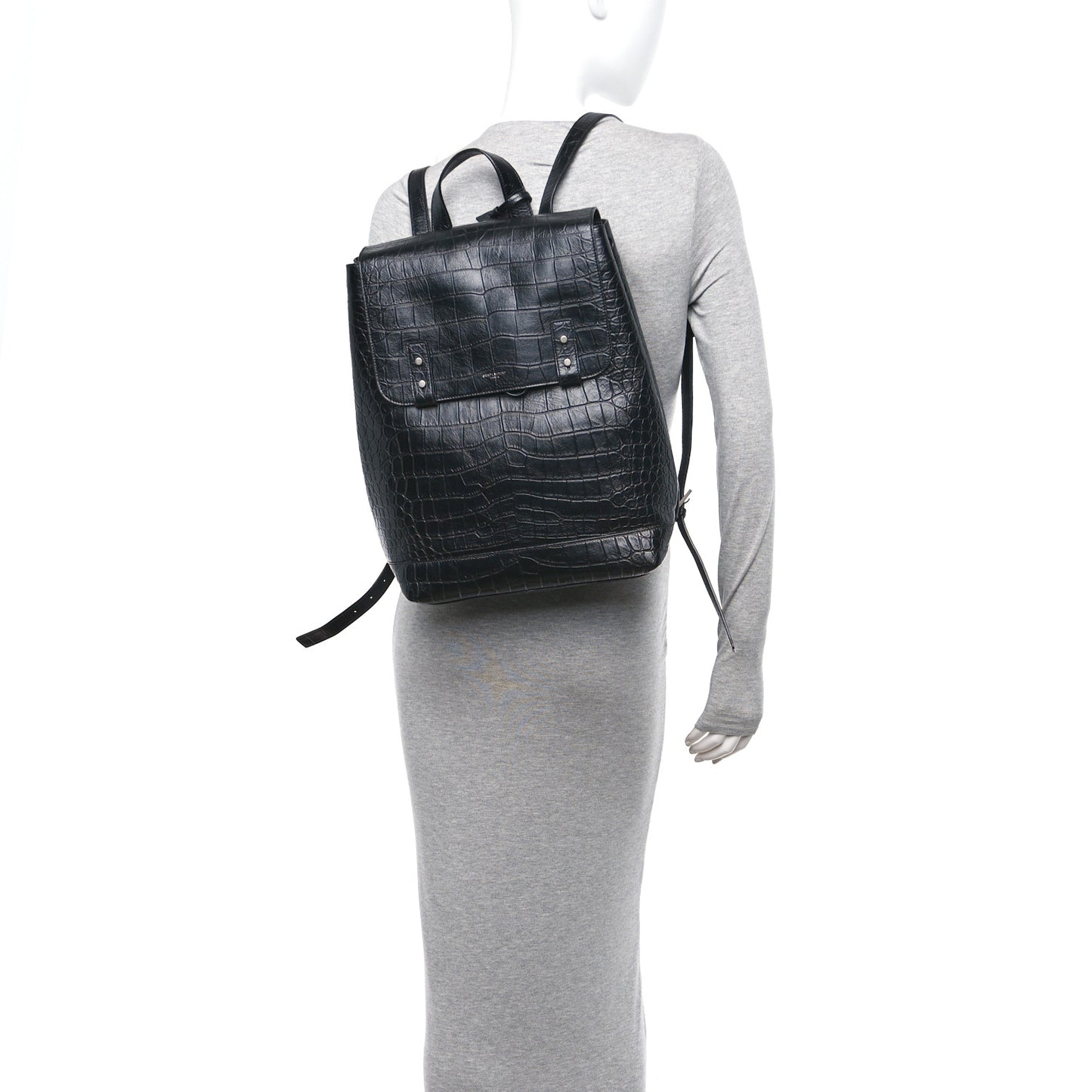 Calfskin Crocodile Embossed Sac De Jour Backpack Black