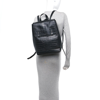Saint Laurent Calfskin Crocodile Embossed Sac De Jour Backpack Black 2 of 13