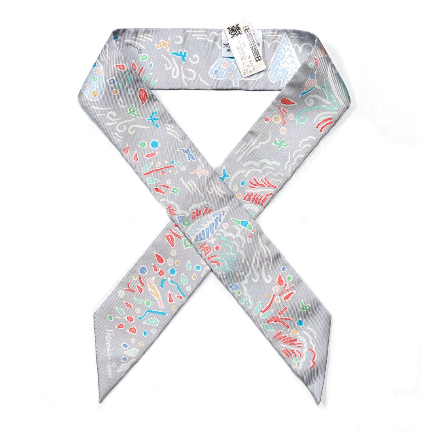 Hermes Silk Isola Di Primavera Twilly Gris Perle Grenadine 1 of 5