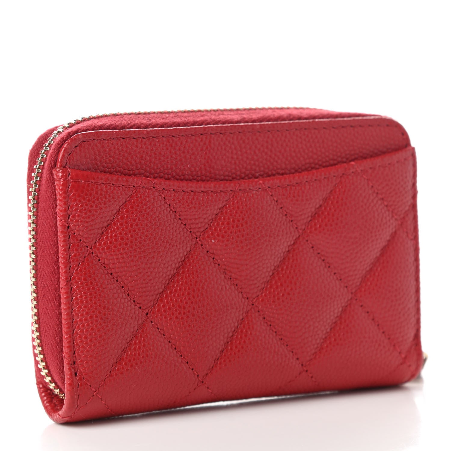 Chanel Caviar Quilted Zip Coin Purse Wallet Red 3 of 8