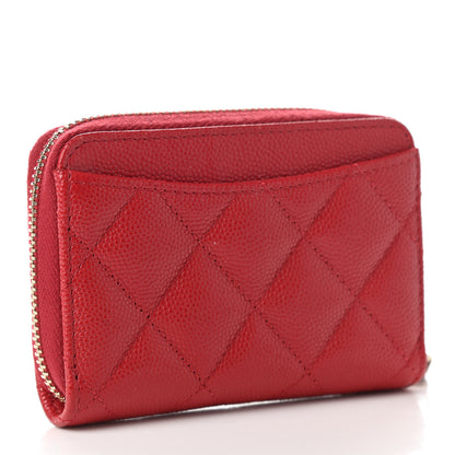 Chanel Caviar Quilted Zip Coin Purse Wallet Red 3 of 8