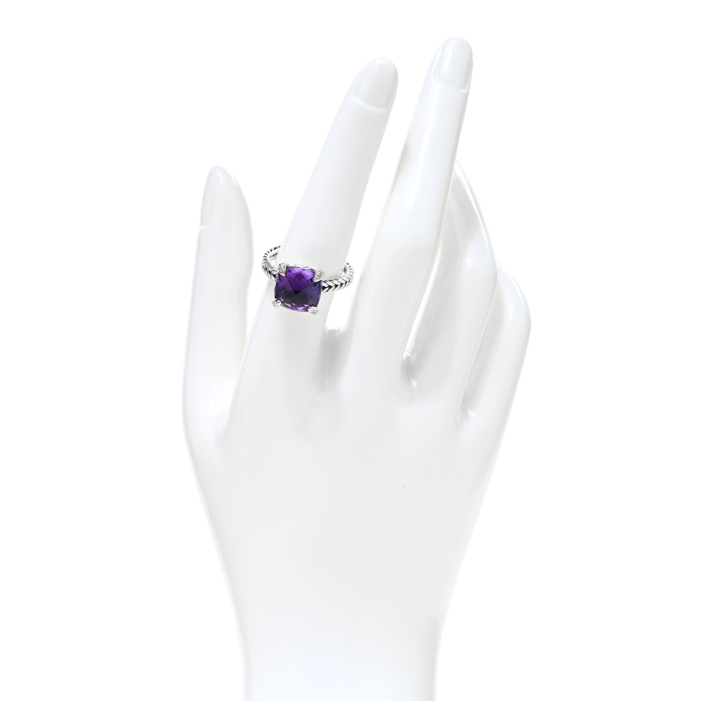 Sterling Silver Diamond Amethyst 11mm Chatelaine Ring 57 8