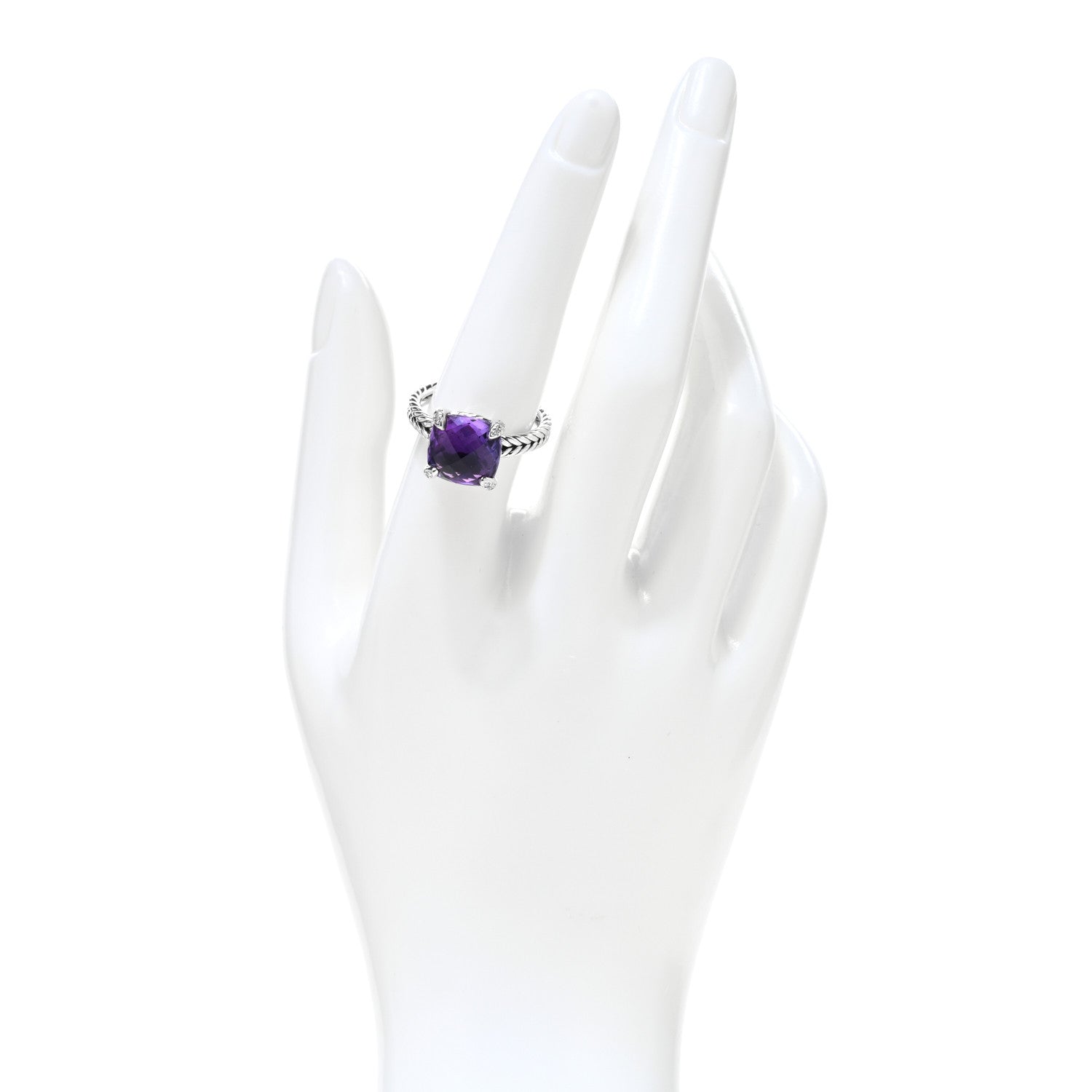 David Yurman Sterling Silver Diamond Amethyst 11mm Chatelaine Ring 57 8 2 of 4