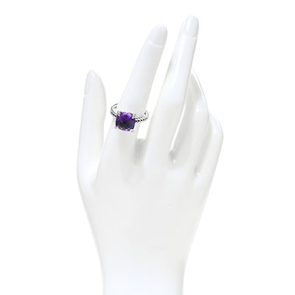 David Yurman Sterling Silver Diamond Amethyst 11mm Chatelaine Ring 57 8 2 of 4