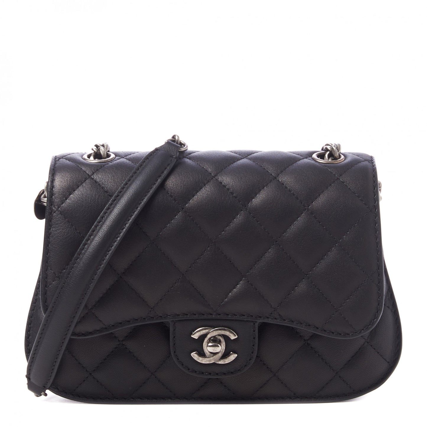 Lambskin Quilted Small Natural CC Flap Black