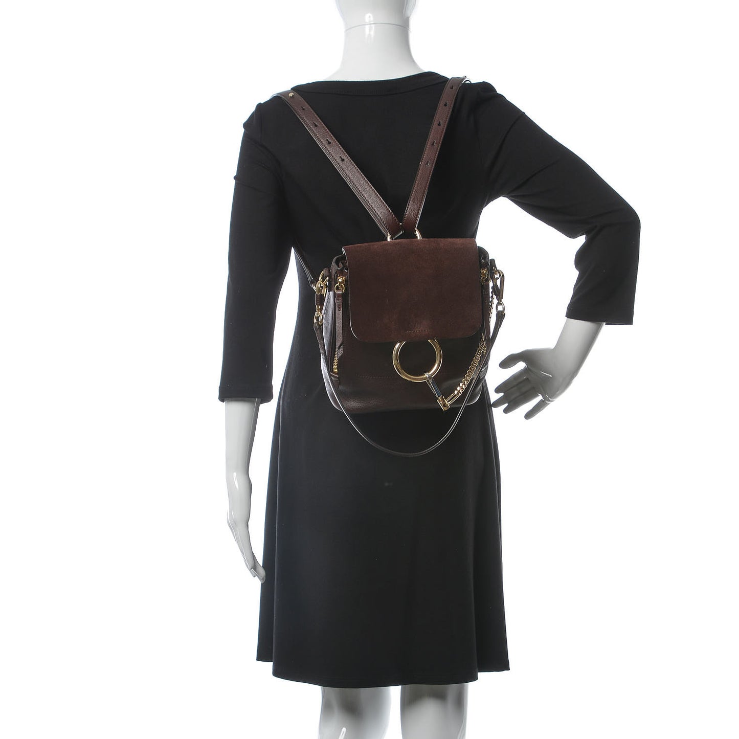 Suede Calfskin Small Faye Backpack Carbon Brown