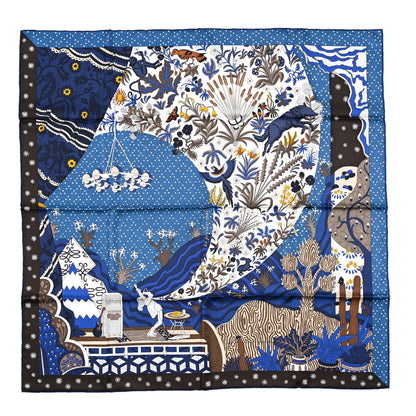 Hermes Silk Twill Le Premier Chant Scarf 90 Bleu Nuit White Ebene 1 of 4