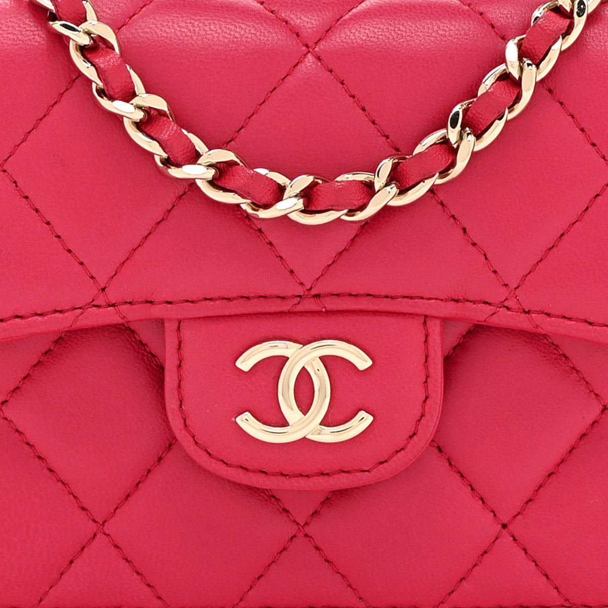 Lambskin Quilted Top Handle Flap Coin Purse With Chain Dark Pink