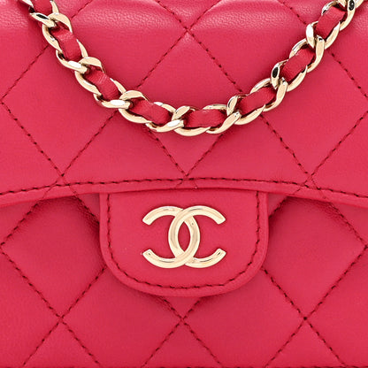 Chanel Lambskin Quilted Top Handle Flap Coin Purse With Chain Dark Pink 9 of 12