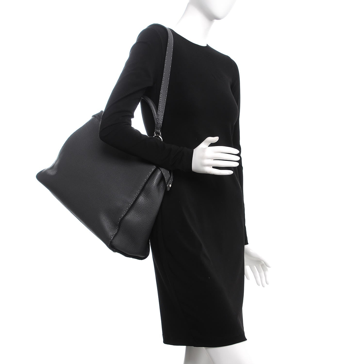 Fendi Cuoio Romano Selleria Bi-Color Large Peekaboo Iconic Satchel Asfalto Latte 3 of 15