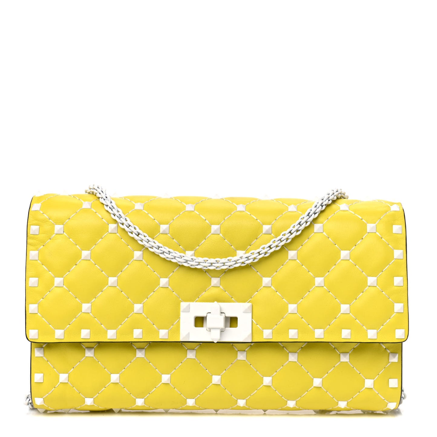Lambskin Free Rockstud Spike Wallet On Chain Light Yellow